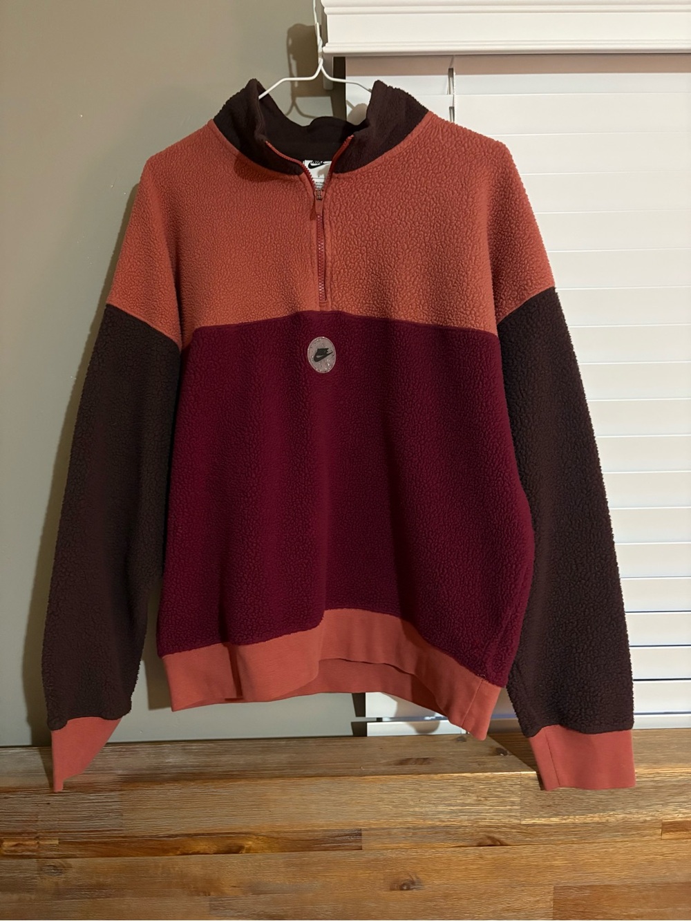 Nike Women’s Sherpa Colorblock Quarter-Zip Pullover - Burgundy, Rust, Chocolate